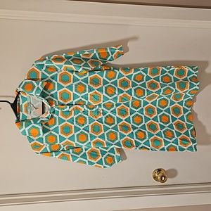 Karlie Button Front Dress Orange Green and White. Size Medium